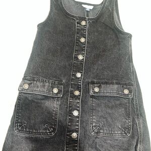 Black Denim Button-Down Overall Dress